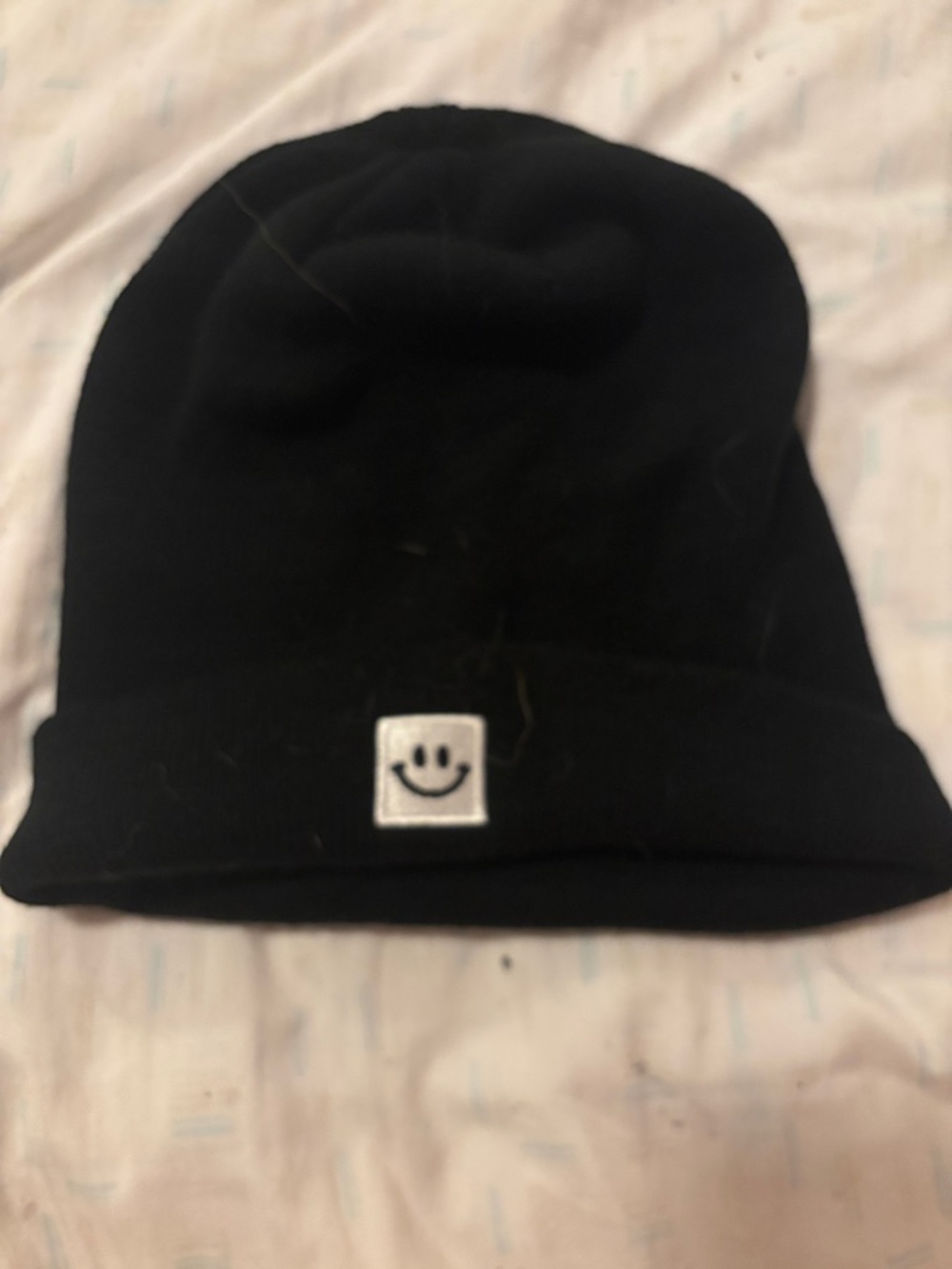 Black Beanie with Smiley Patch